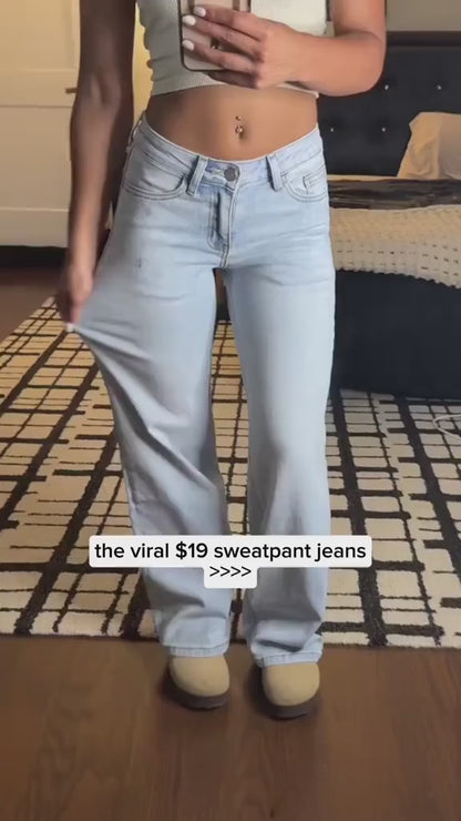 New Mid-Low Rise Stretch Wide-Leg Baggy Jeans